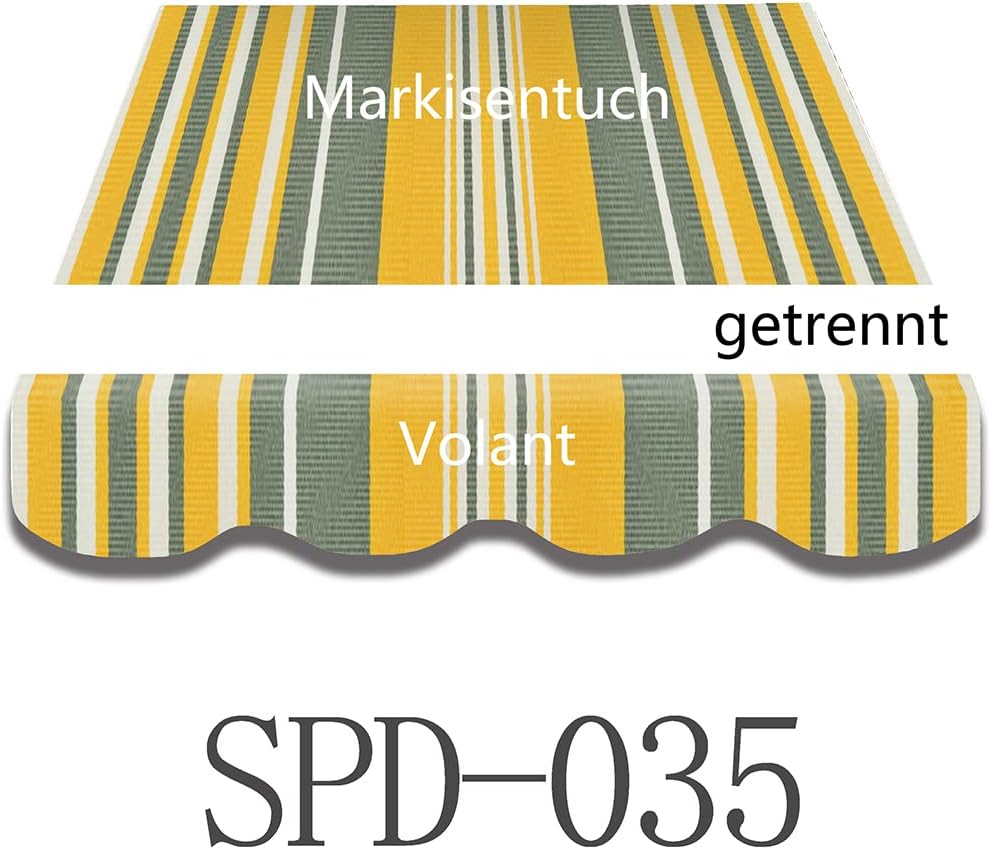 Markisenstoff mit Volant für 4 x 2,5 m Markisen-Ersatzstoff Markisentuch Markisenbespannung Markisentuch Sonnenschutz fertig genäht Maß Tuch 3,83 x 2,5 m Volant 3,83 x 0,21 m Design SPD035