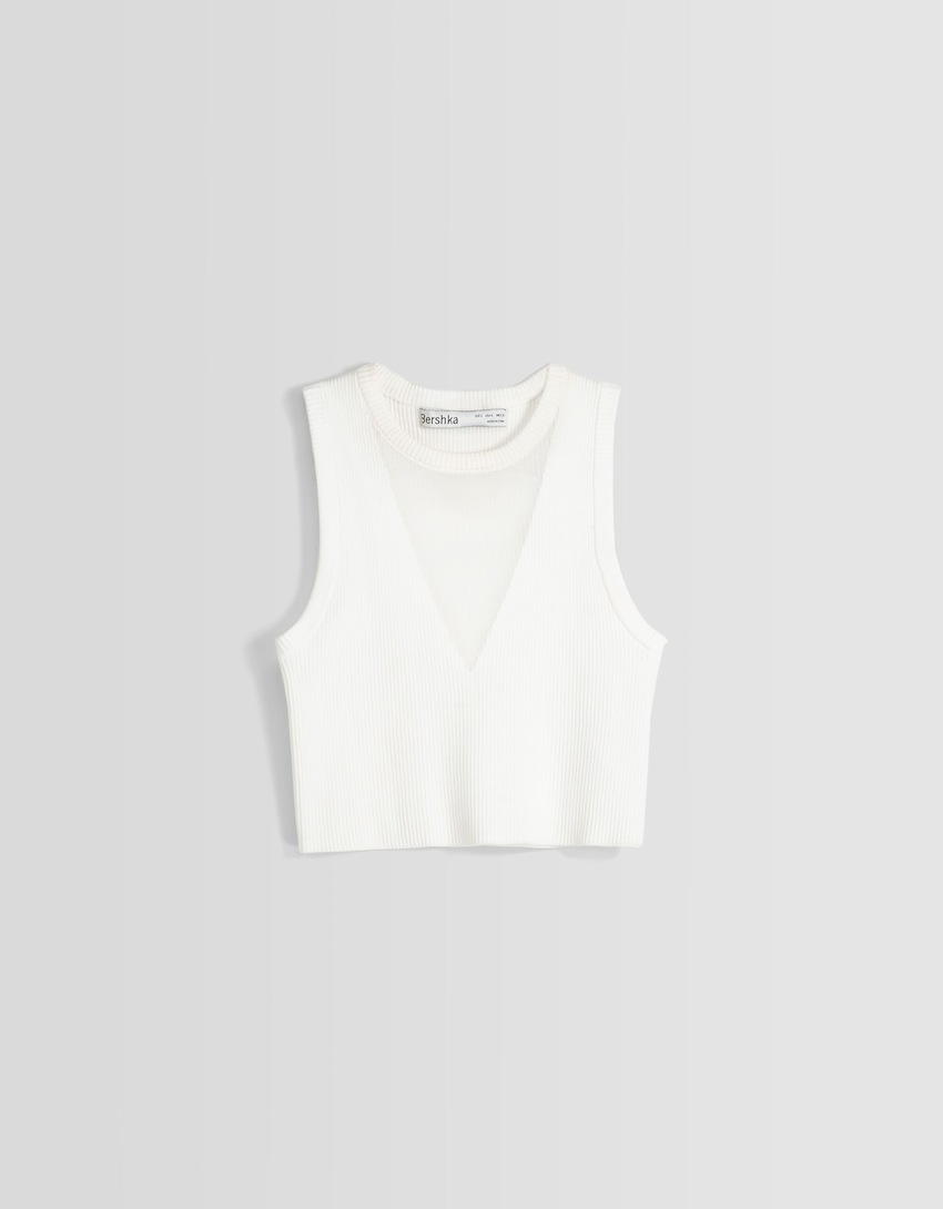 Blusa transparente sem mangas com decote em V