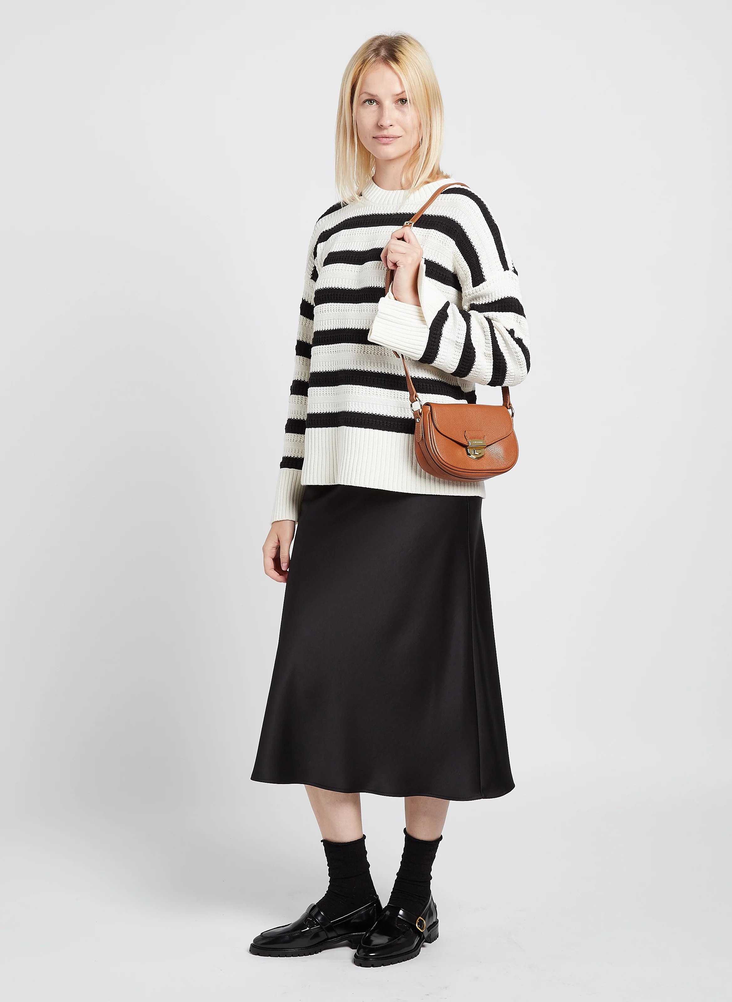 MILANO SOPHIA - Sac trotteur rabat avec fermoir en cuir | Marron
