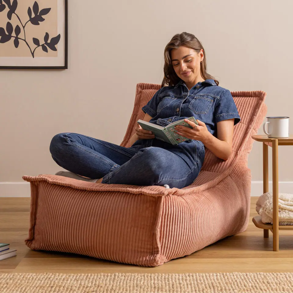 icon - Dolce Lounge Zitzak - Ligstoel - Ribfluweel Fauteuil - Oud roze