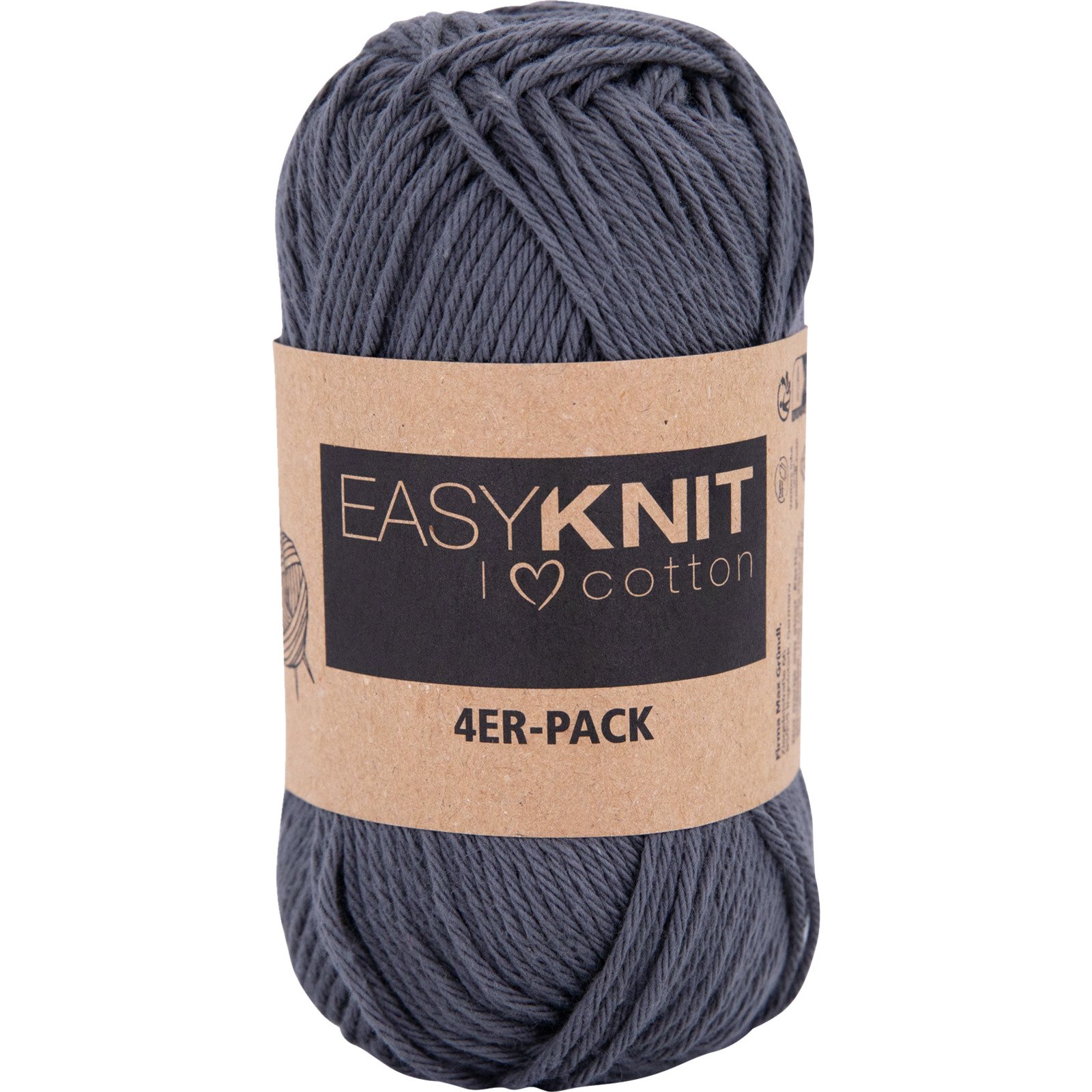 Baumwollgarn I love cotton 4er-Set, 4 x 50 g / Knäuel anthrazit