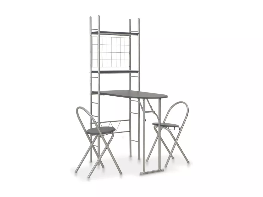 Ensemble à dîner pliant 3 pcs et étagère de rangement MDF acier