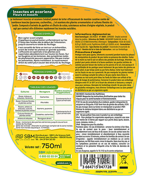 Traitement insectes et acariens Solabiol 750ml
