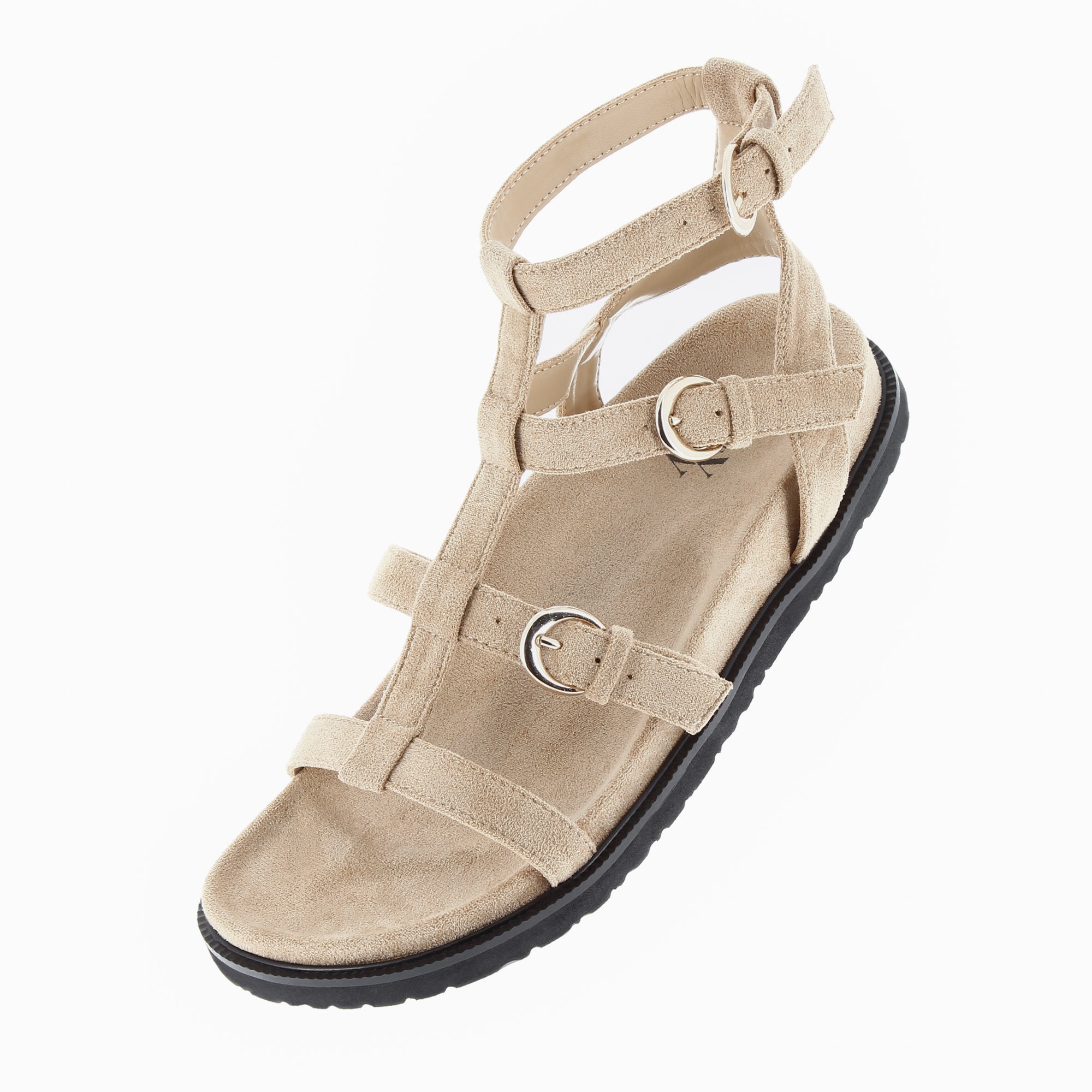 Sandales plates-Spartiates ultra légères Ginny en suédine beige