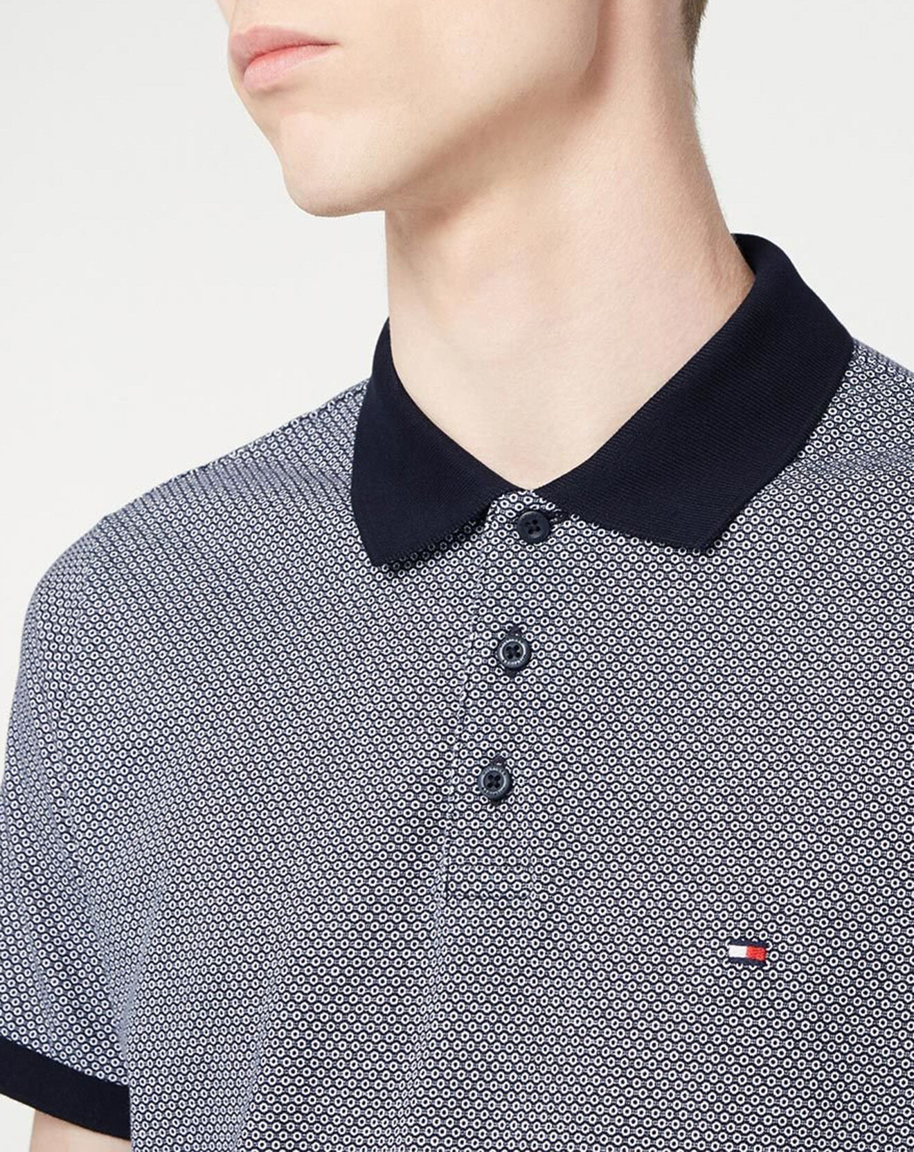 Tommy Hilfiger Polo Slim Micro imprimé bleu/blanc