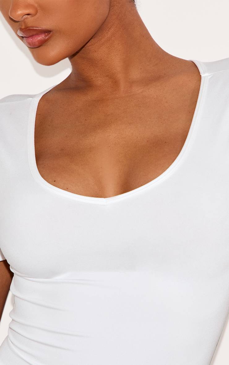 Blanc Body À Manches Courtes Col V Sculpté Shape