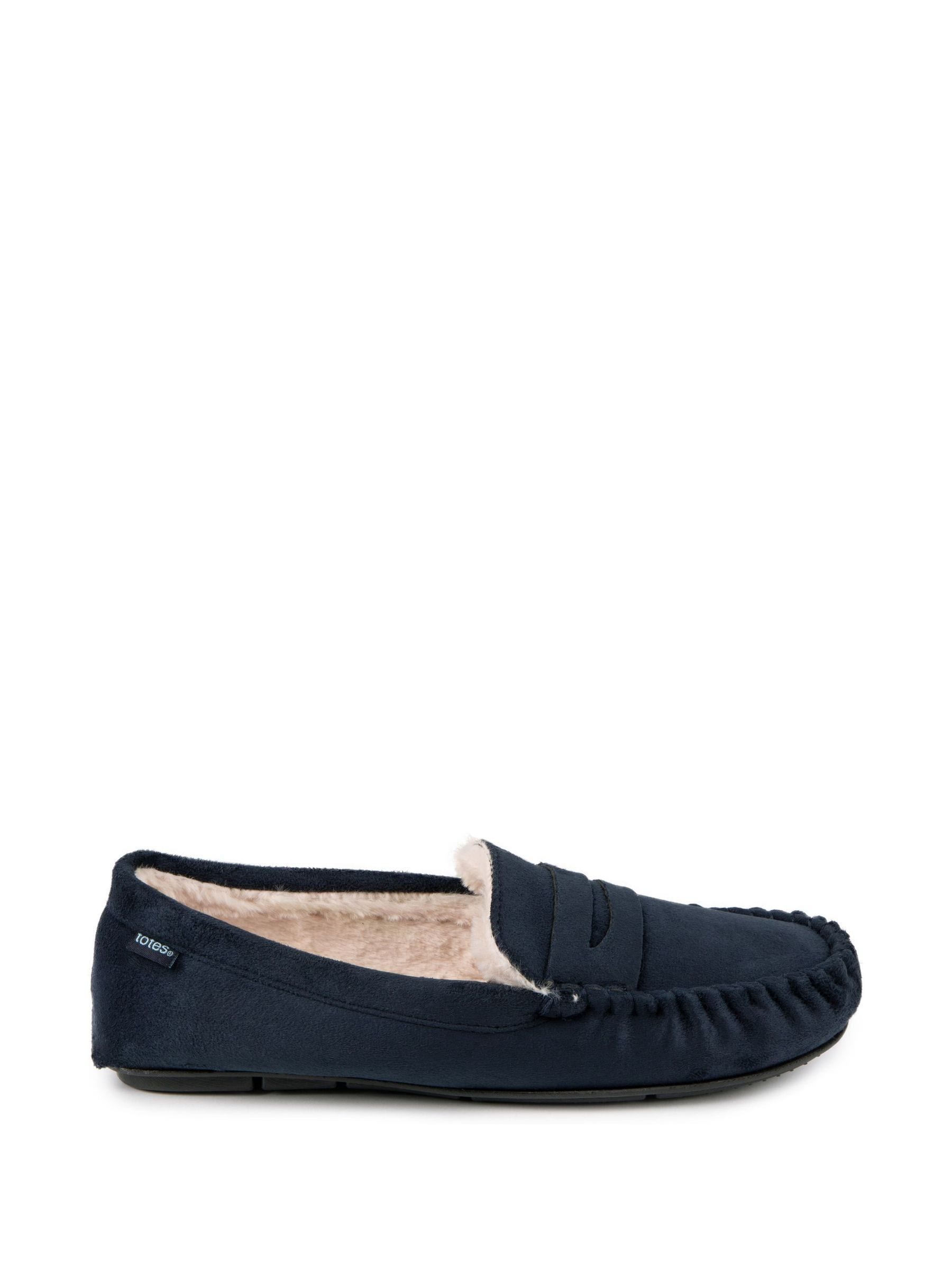 Totes Toasties Mens Suedette Moccasin Slippers With Faux Fur Lining