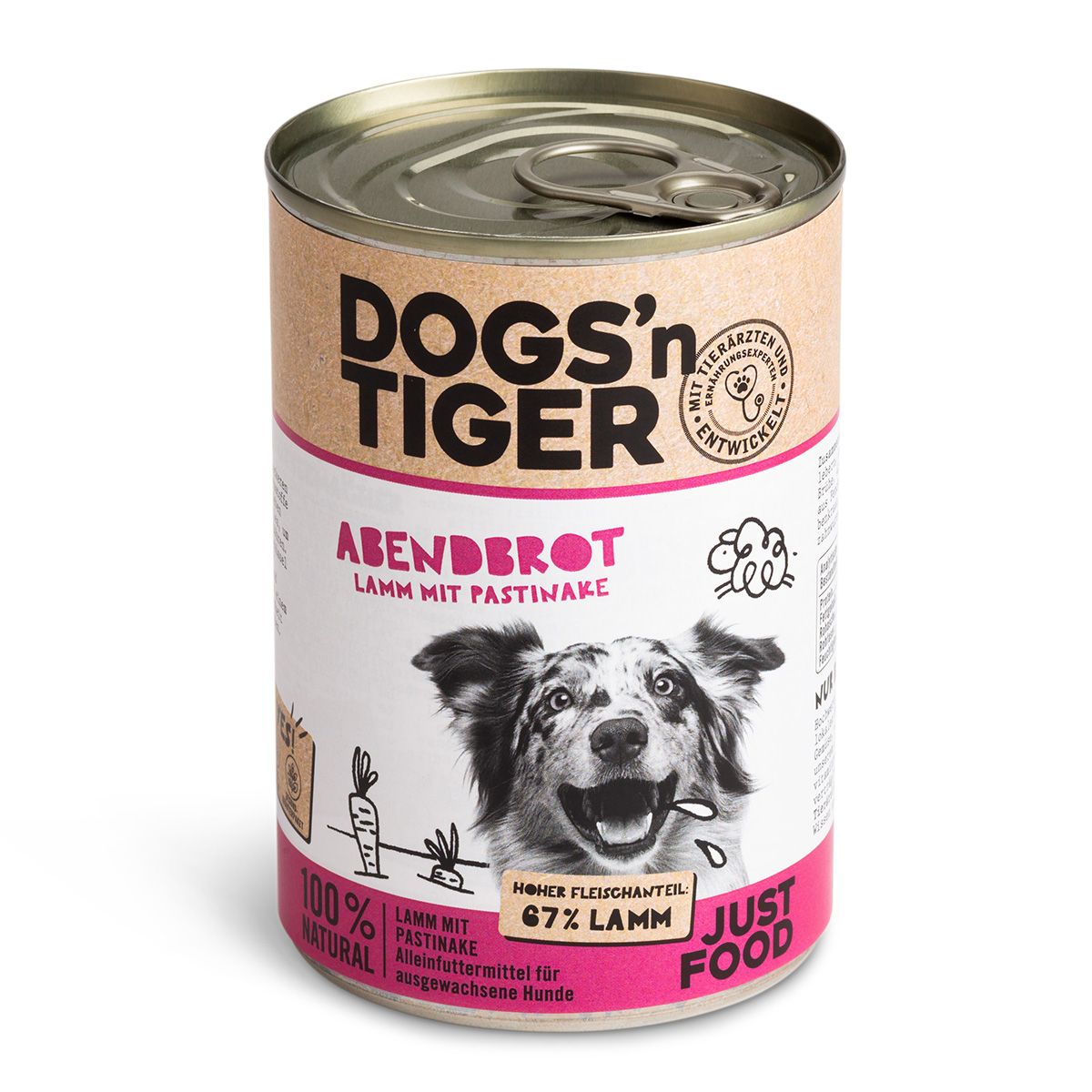 Dogs’n Tiger Adult Premium Hundefutter, Abendbrot, Nassfutter, Getreidefrei, Lamm & Pastinake