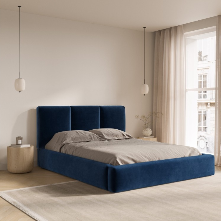 Windsor & Co Horizon Bedframe met Opbergvak - 160 x 200 cm - Fluweel - Koningsblauw
