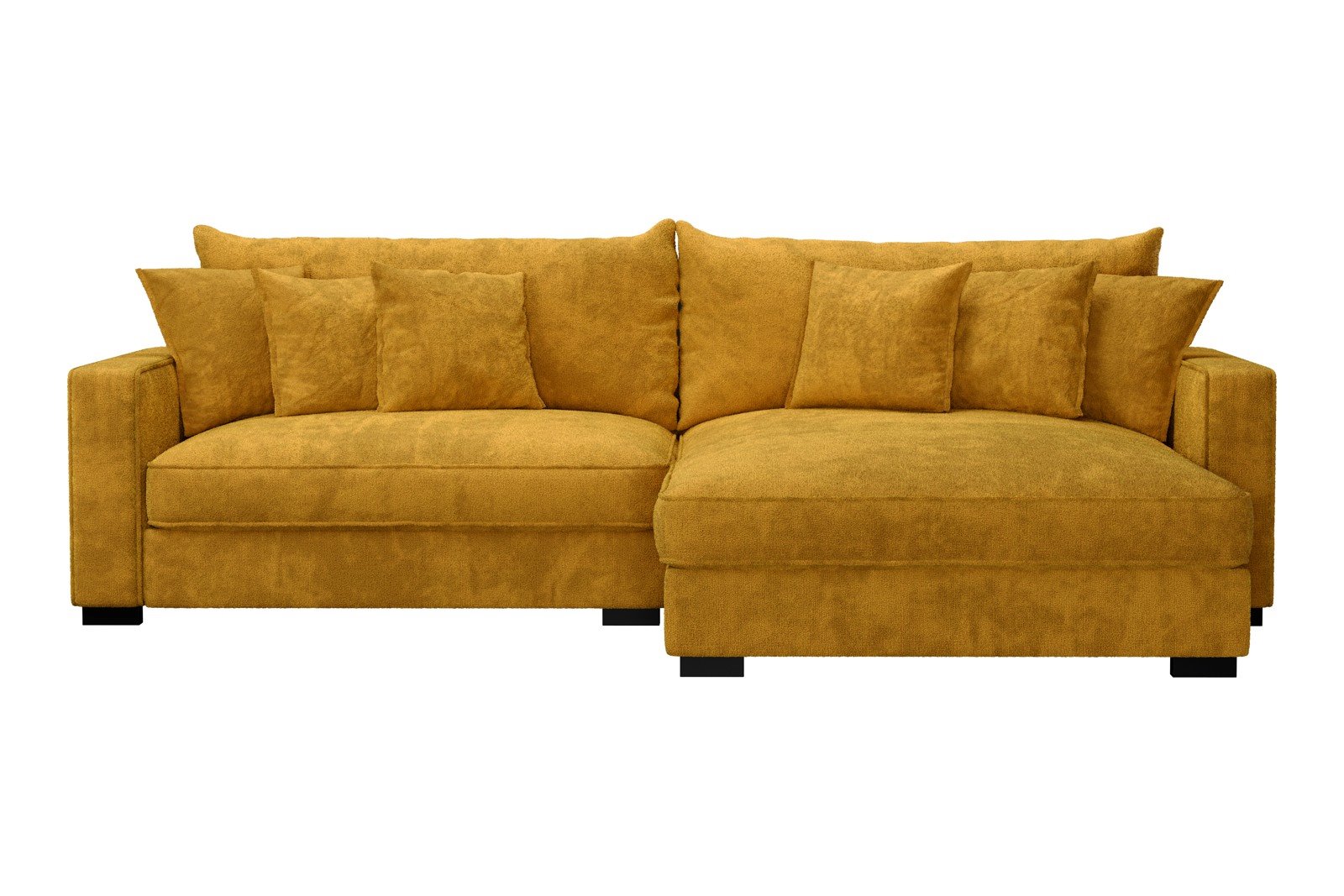Rossi 2-seter med XL sjeselong høyre Tekstil Genesis 10 Golden Yellow, arm B med sorte ben. Std. Komfort.