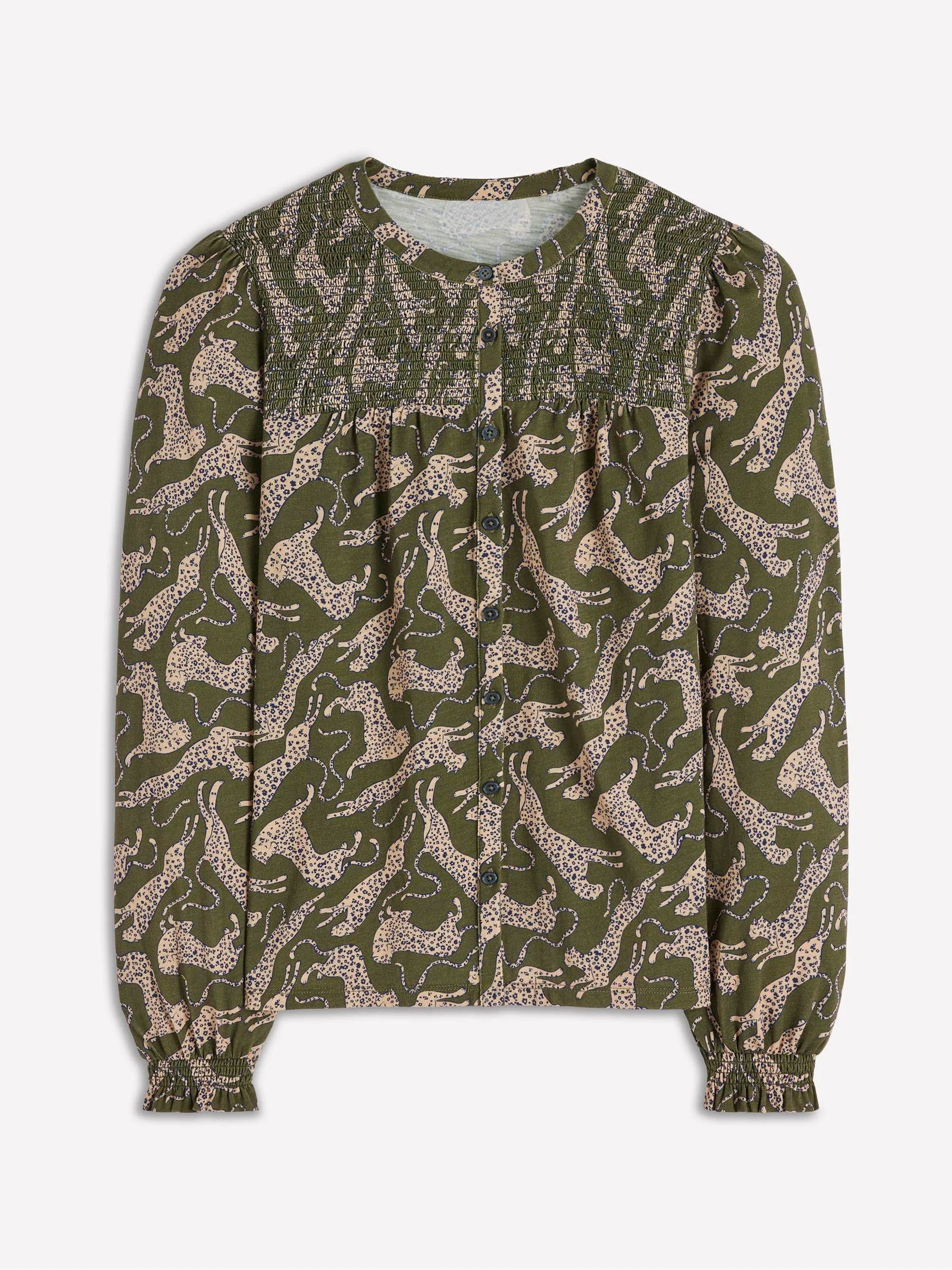 Groen - Boden Elsa Smocked Yoke Jersey Shirt