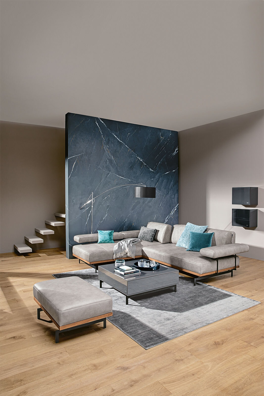 JOOP! Hocker 100 x 65 cm Lederbezug grau