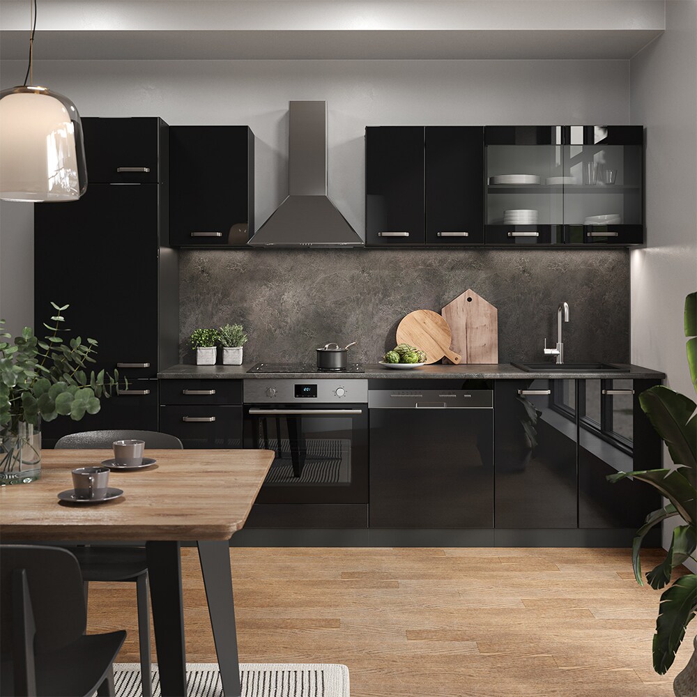 Vicco Küchenzeile R-Line Solid Anthrazit Schwarz 300 cm modern Küchenschränke Küchenmöbel