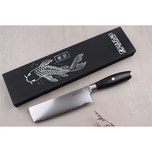 Couteau modèle nakiri Wusaki Fujiko Black 17cm manche en pakka Wusaki
