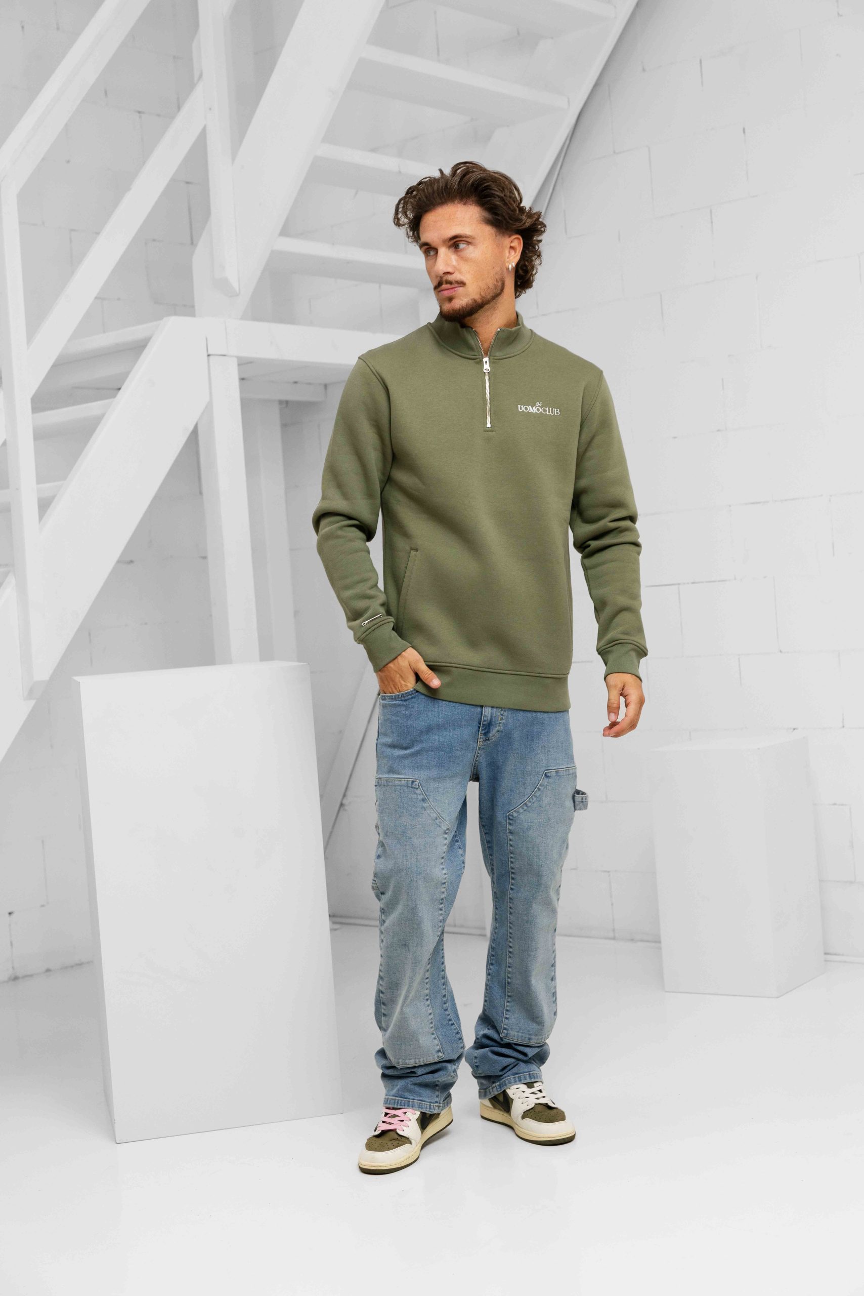 24 Uomo Club Half Zip Sweater Heren Army