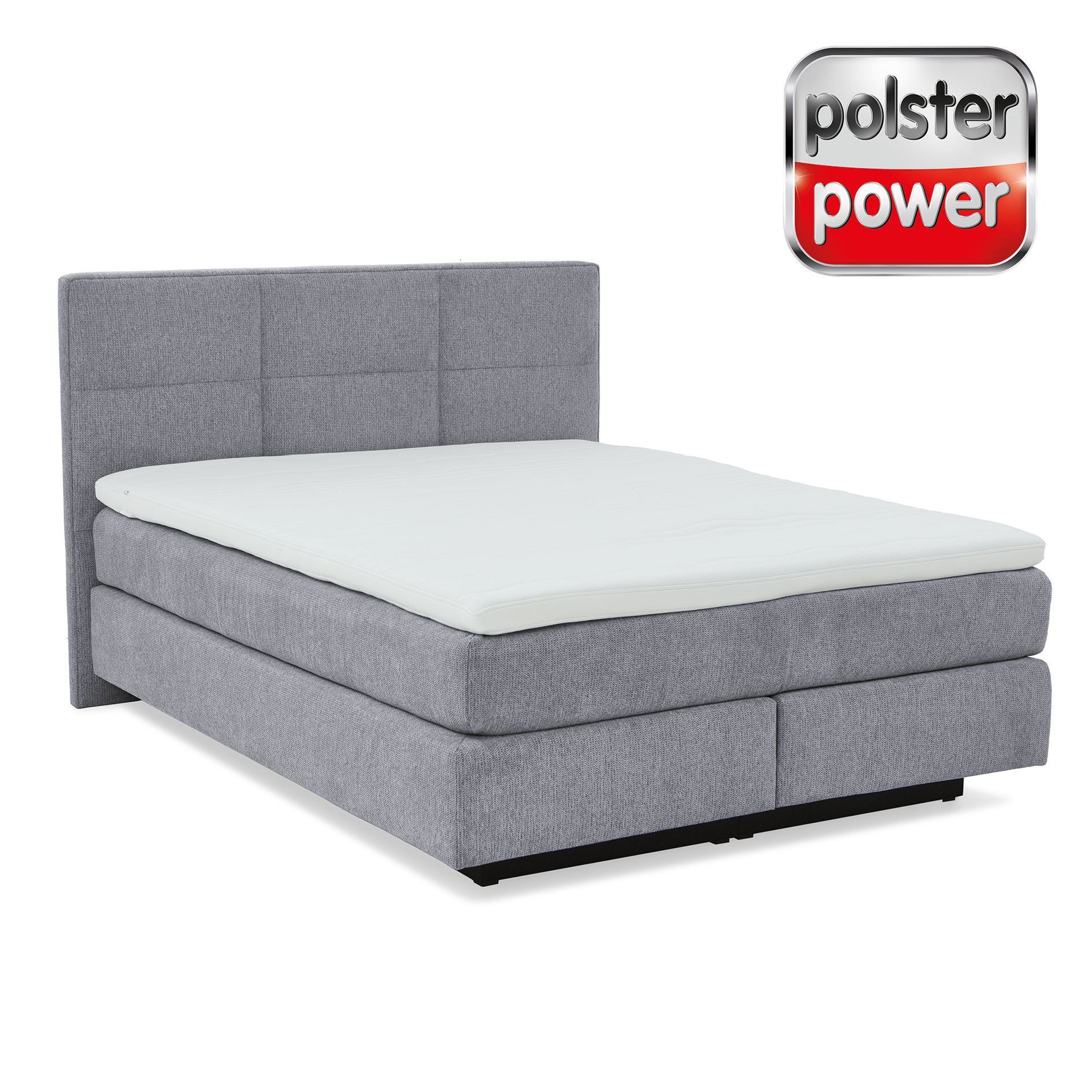 polsterpower Boxspringbett - grau - H3 - mit Bettkasten - 180x200 cm