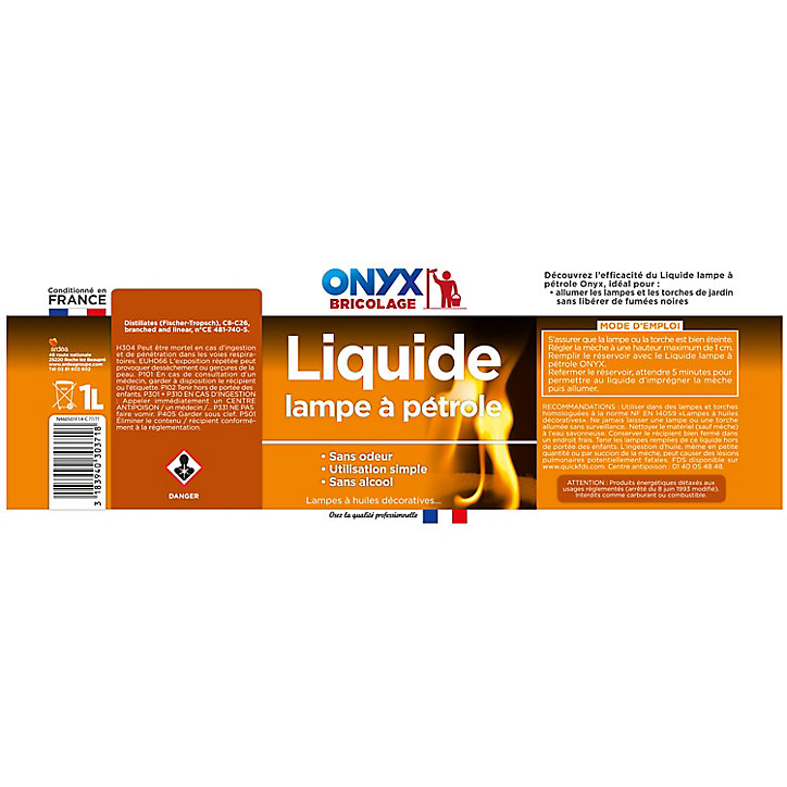Liquide pour lampe à pétrole Onyx en bouteille capacité 1 L