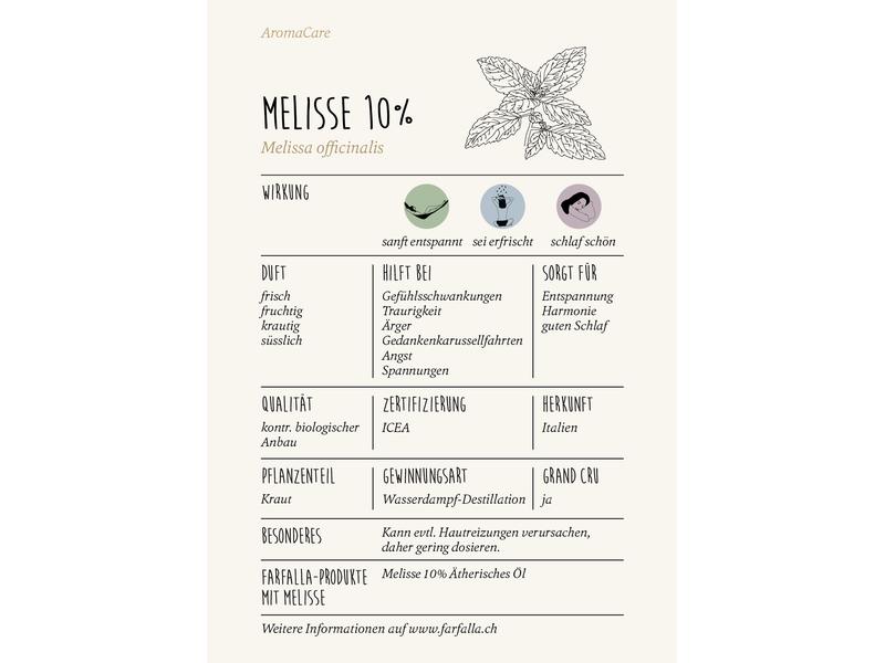 Farfalla Ätherisches Öl Melisse 10% bio 5 ml Aromaöl mit frischem, hellem Duft