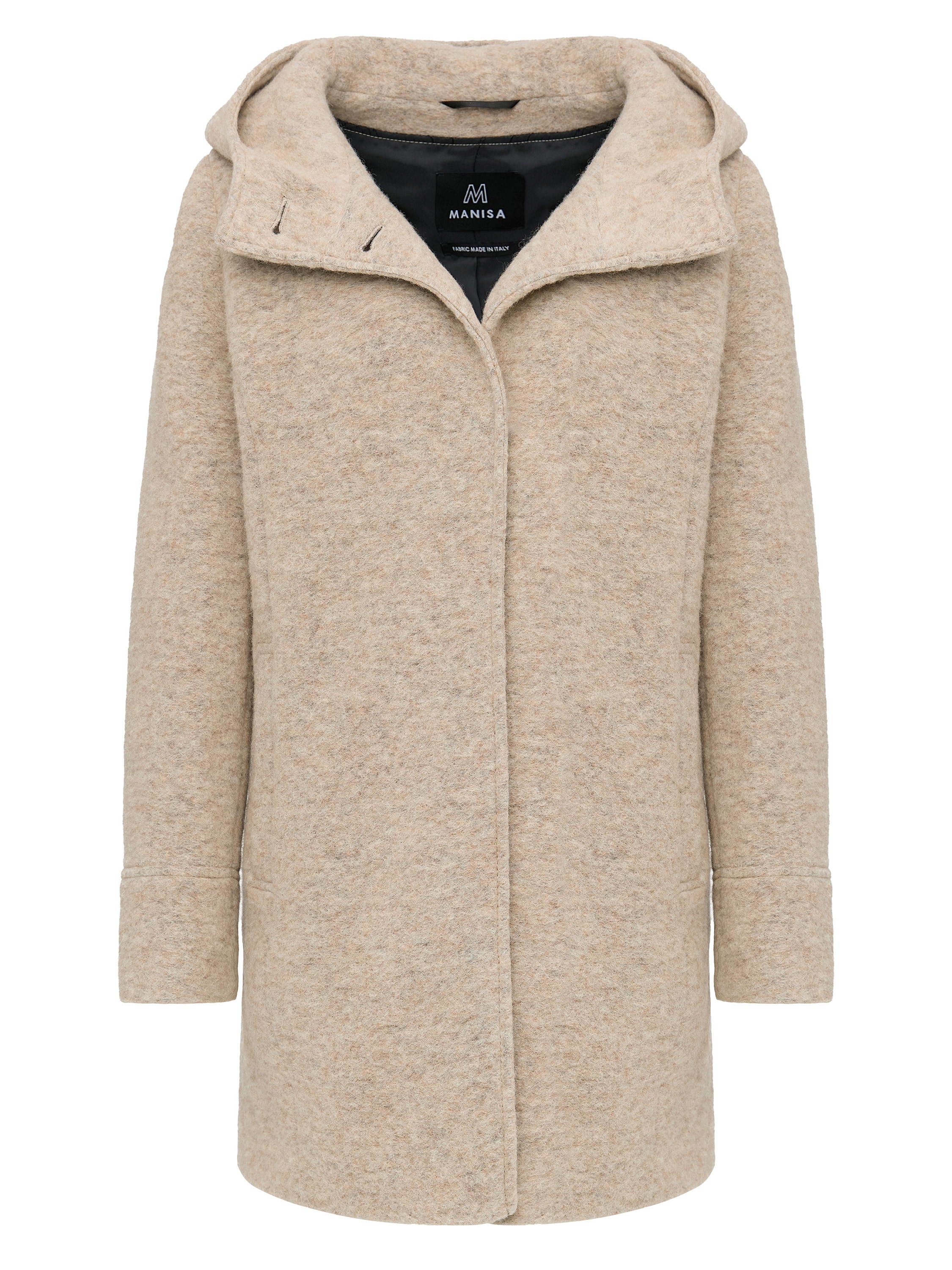 MANISA Wolljacke mit Kapuze Wollparka mit Kapuze und verdeckten Knöpfen