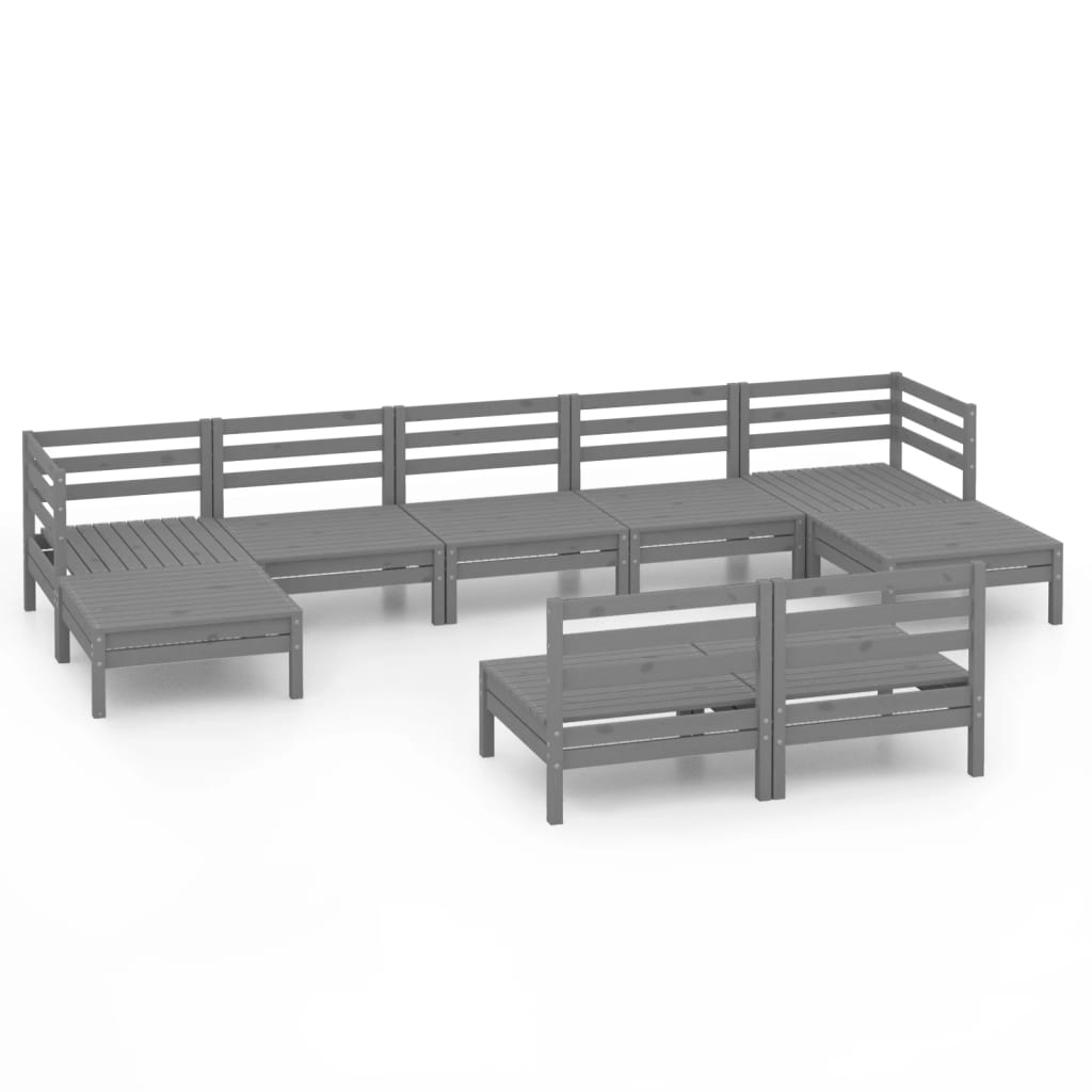 Salon de jardin meuble d'extérieur ensemble de mobilier 9 pièces gris bois de pin massif