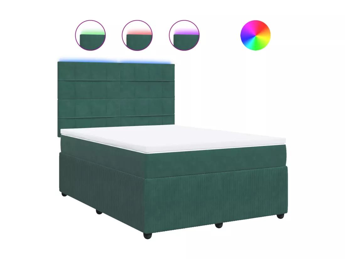 Sommier à lattes de lit et matelas Vert foncé 140x190cm Velours