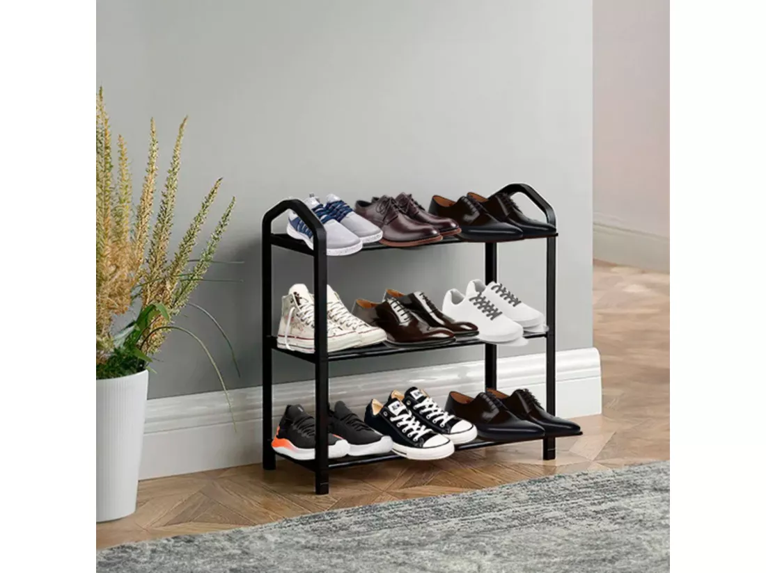 Étagère à chaussures 3 étagères Zip noir 62,5x19x44cm O91