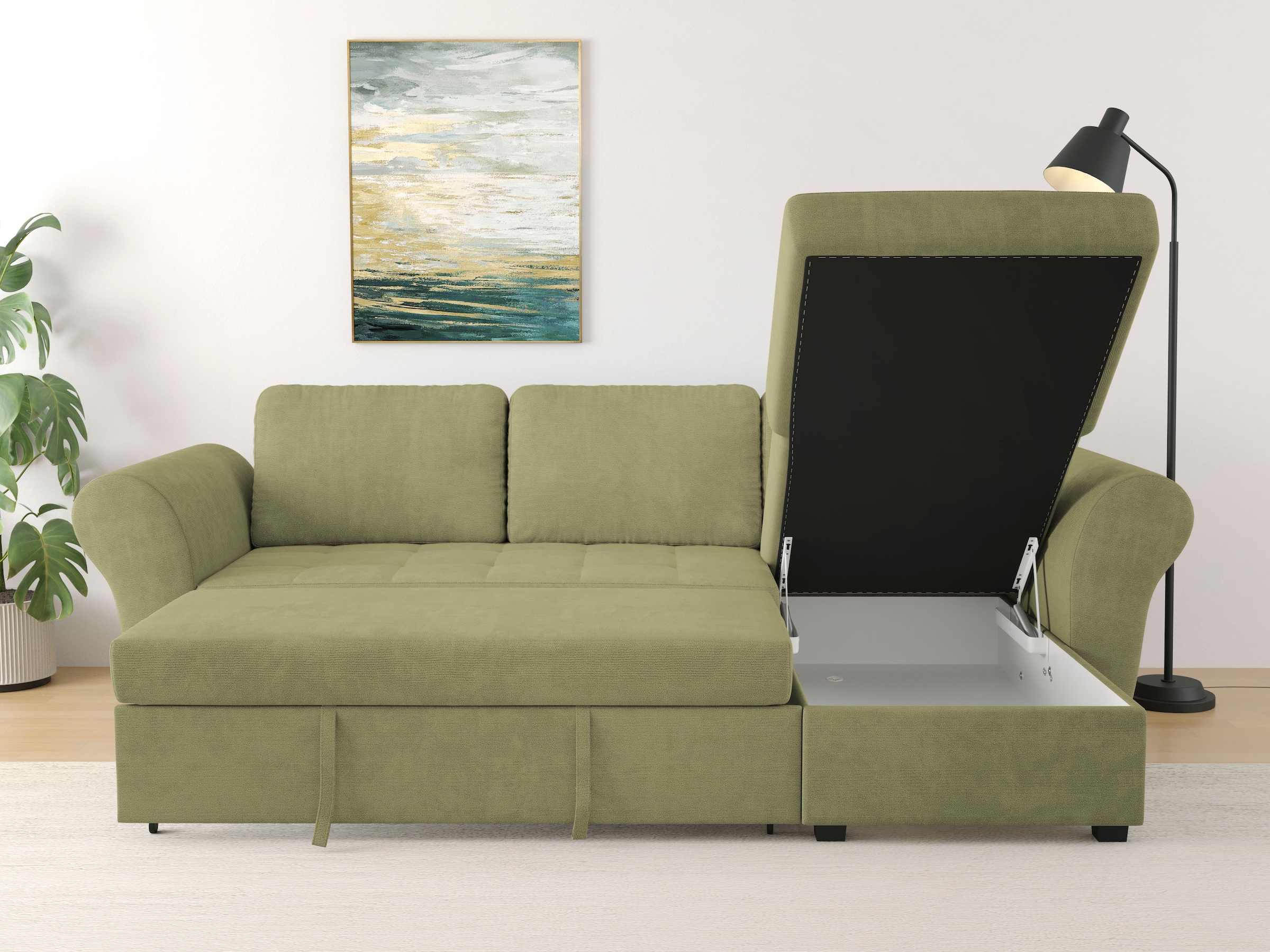 Trends by HG Ecksofa »Lasse L-Form, B: 259 cm« mit Bettfunktion & Bettkasten