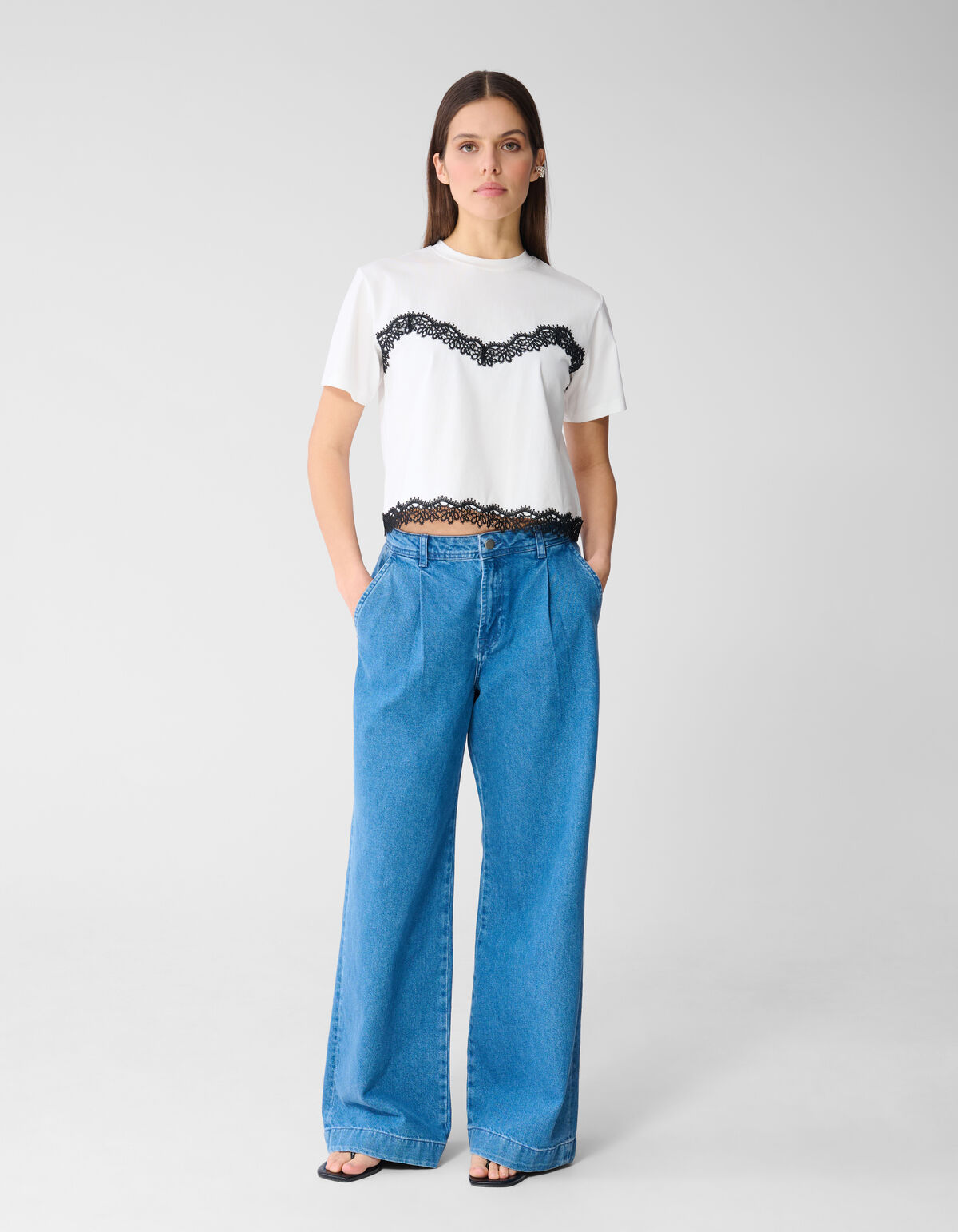 Pleated Wide Leg Fit Jeans Mediumstone