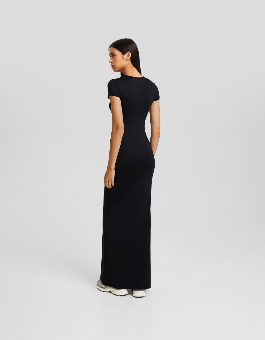 vestido longo de manga curta