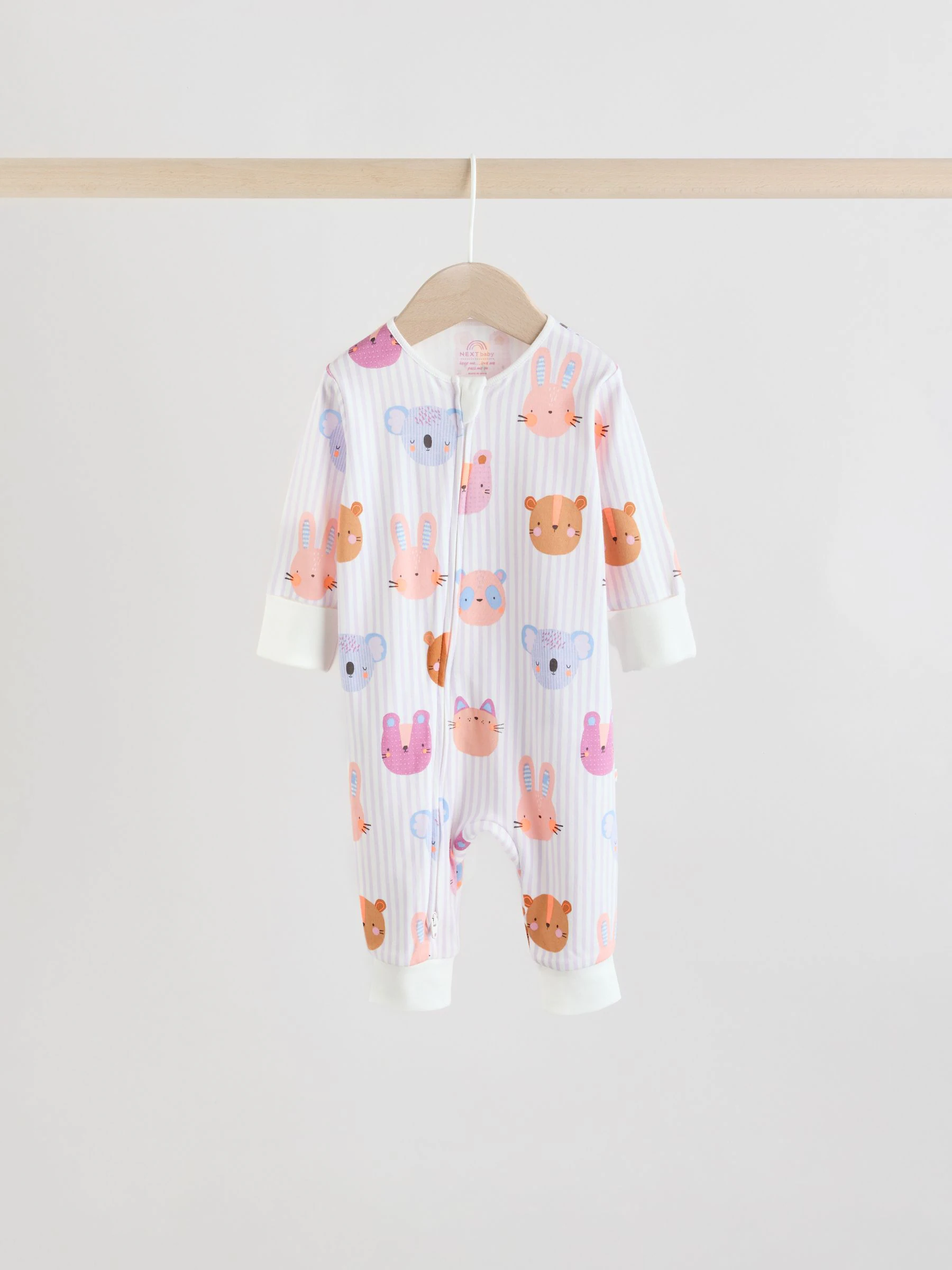 Roze met karakteristieke dierenprint - Verpakking van 5 babyslaappakjes met tweewegrits (0 mnd - 3 jr)