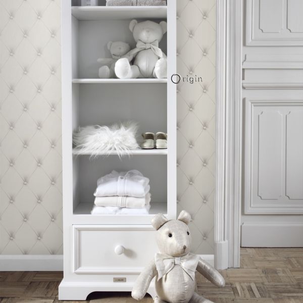 Estahome Gecapitonneerd Behang - 0,53 x 10,05 m - Wit / Lichtgrijs