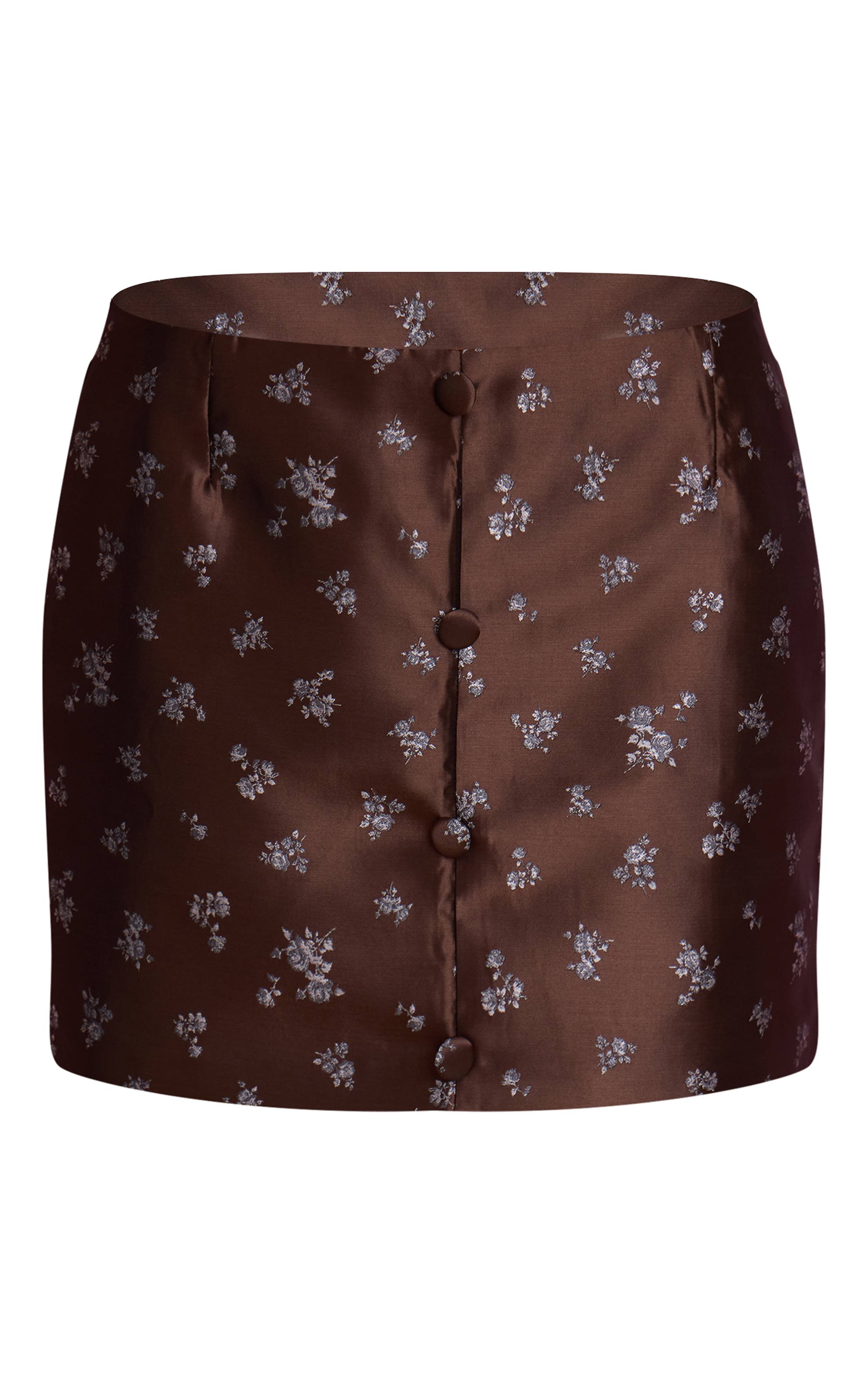 Marron Jupe Boutonnée En Jacquard À Petites Fleurs