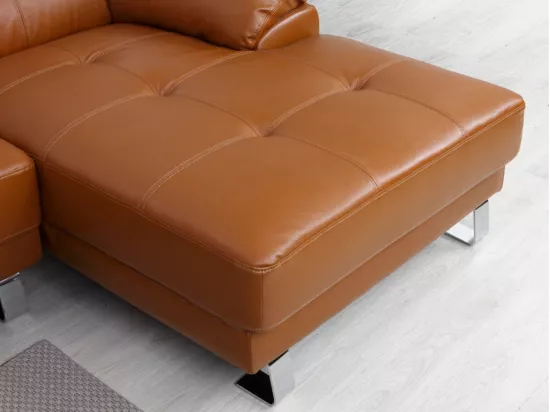 Canapé d'angle gauche en cuir premium camel EXCELSIORA
