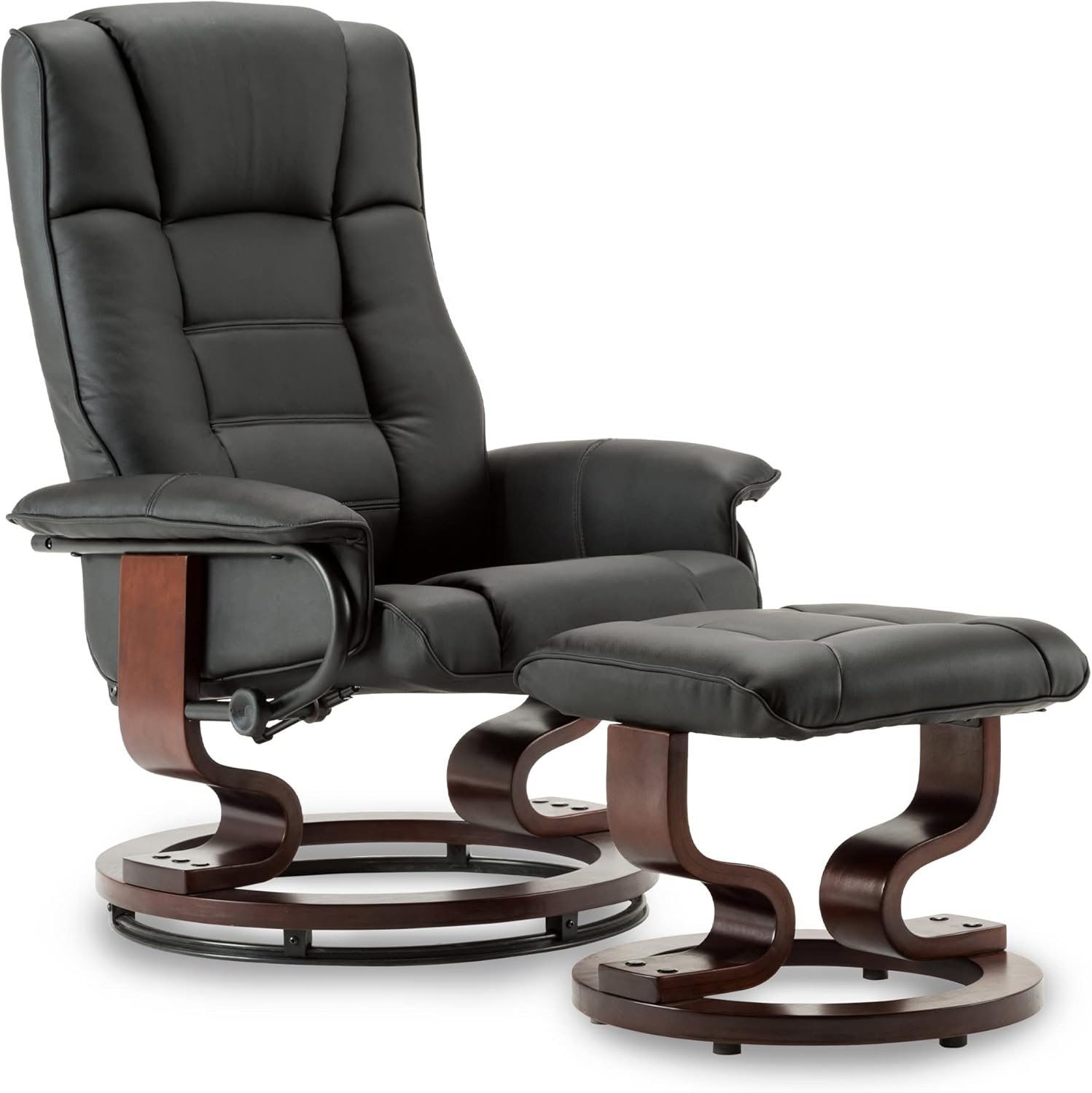 M MCombo M MComboRelaxsessel mit Hocker, 360°drehbarer Fernsehsessel mit Liegefunktion, bis 120 Kg belastbarer TV-Sessel, moderner Ruhesessel für Wohnzimmer, Kunstleder, 9019 (Schwarz-Kunstleder)