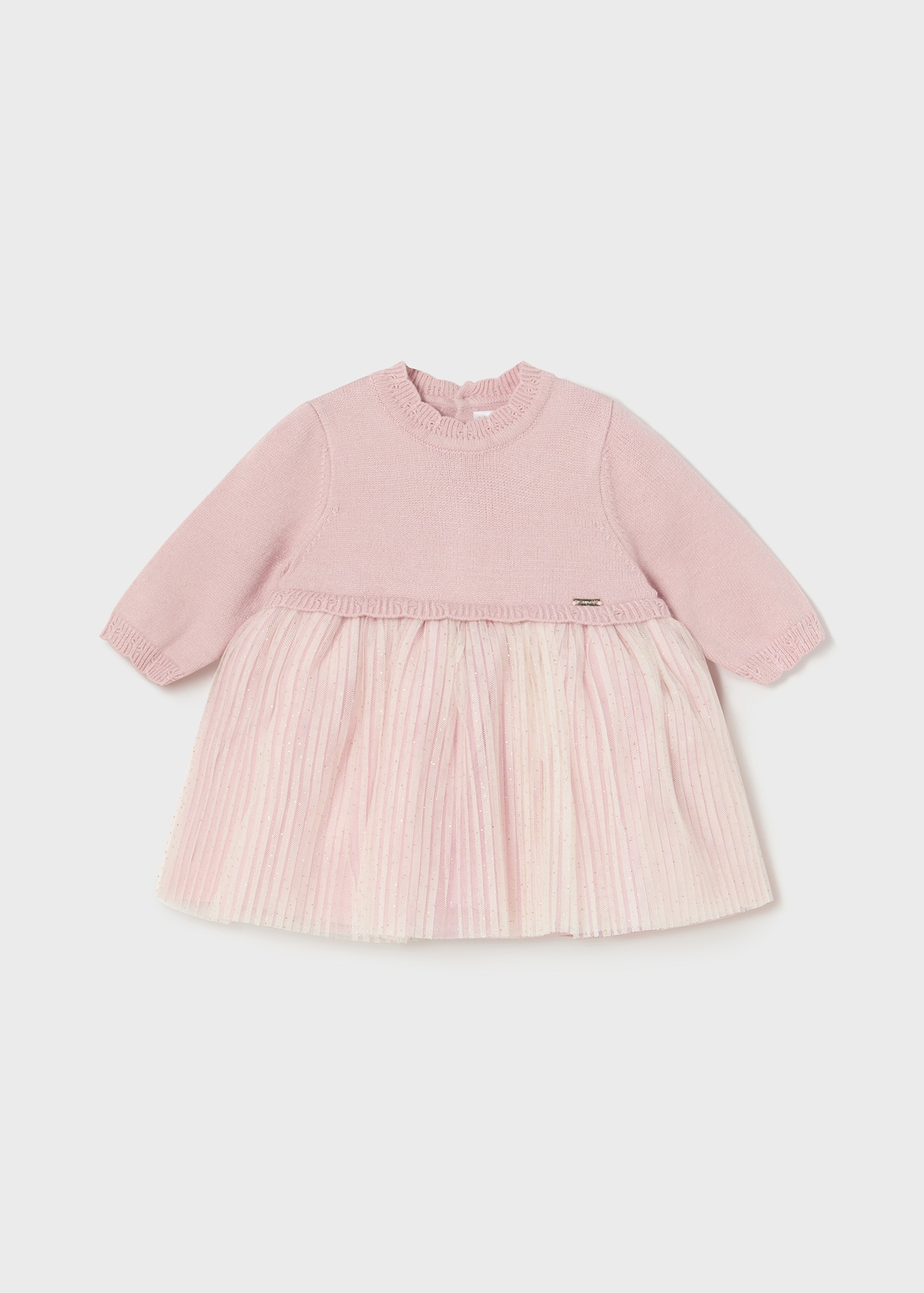 Vestido para recém-nascidos em malha e tule combinados.