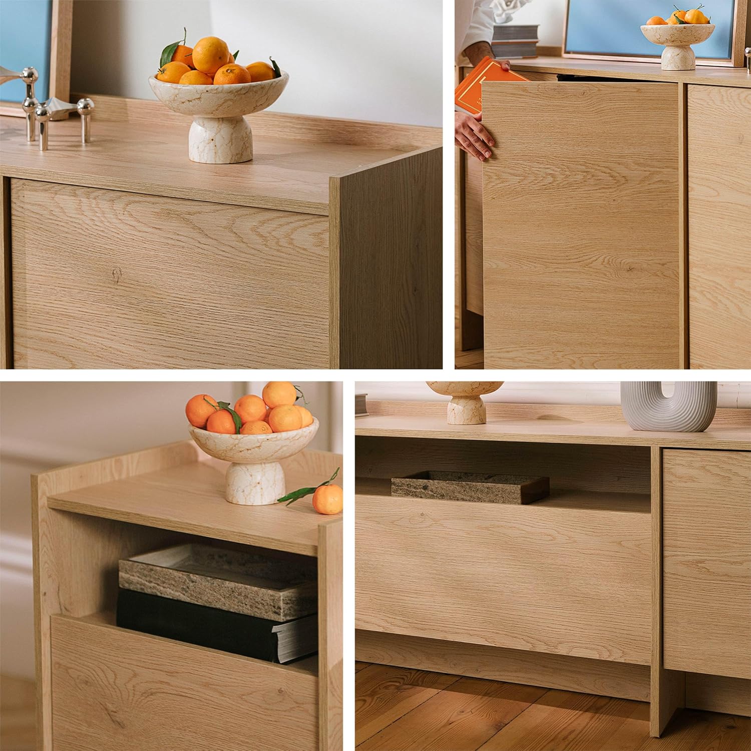 Mirjan24 Kommode Jundia K4D JA02 – Modernes Sideboard mit 4 Türen, 6 Innenfächern, grifflosem Öffnungssystem – Highboard/Anrichte/Mehrzweckschrank (Baltic Storm)