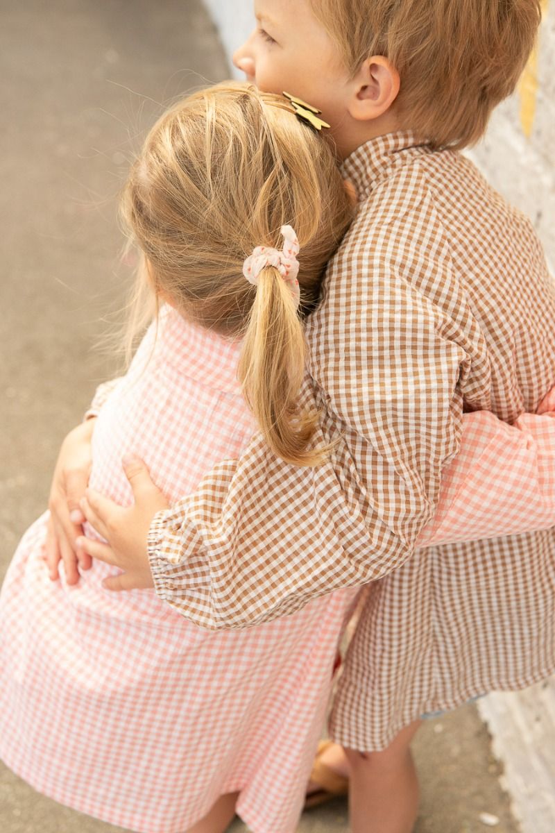 Tablier blouse enfant vichy marron