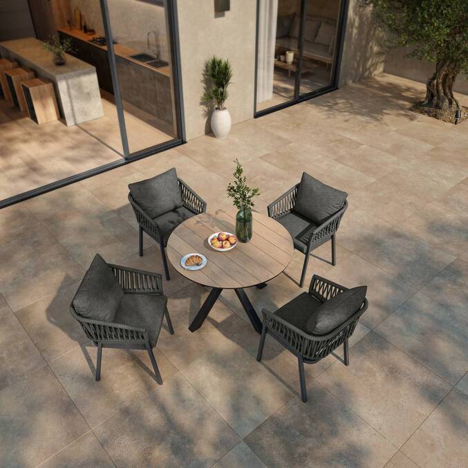 Table de jardin ronde ORIENGO Acacia & Graphite