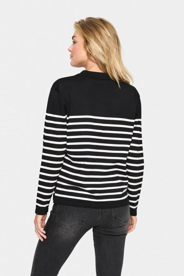 Saint Tropez MilaSZ Striped Polo Pullover Black mila stripe