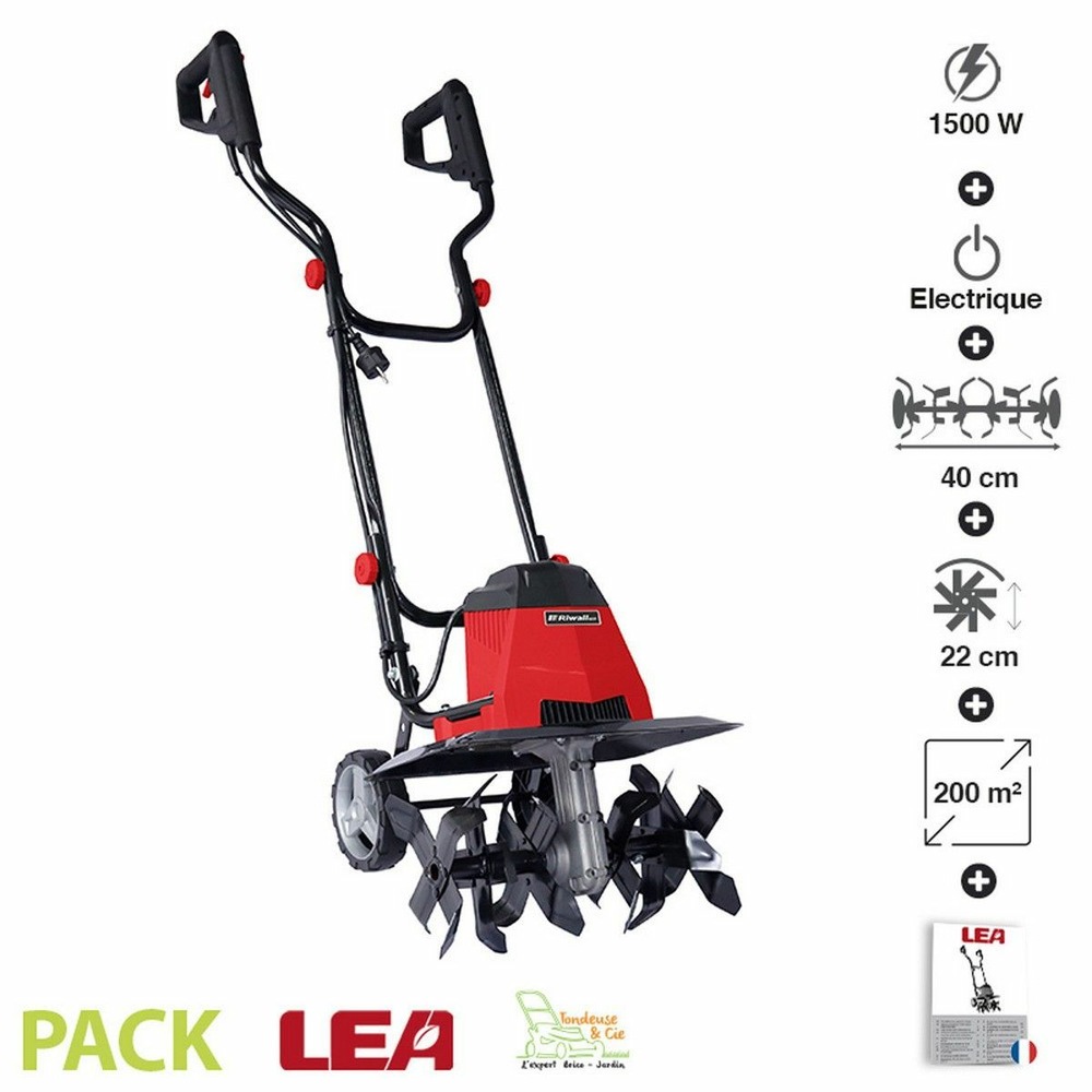 Motobineuse électrique 1500 w riwall lea 6 fraises travail 40 cm le40150-40w