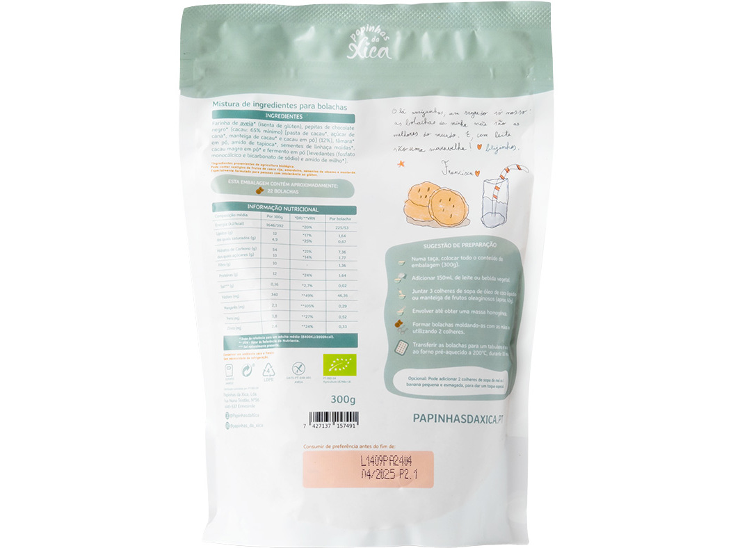 PREPARADO BOLACHAS PAPINHAS DA XICA COM PEPITAS CHOCOLATE 300G