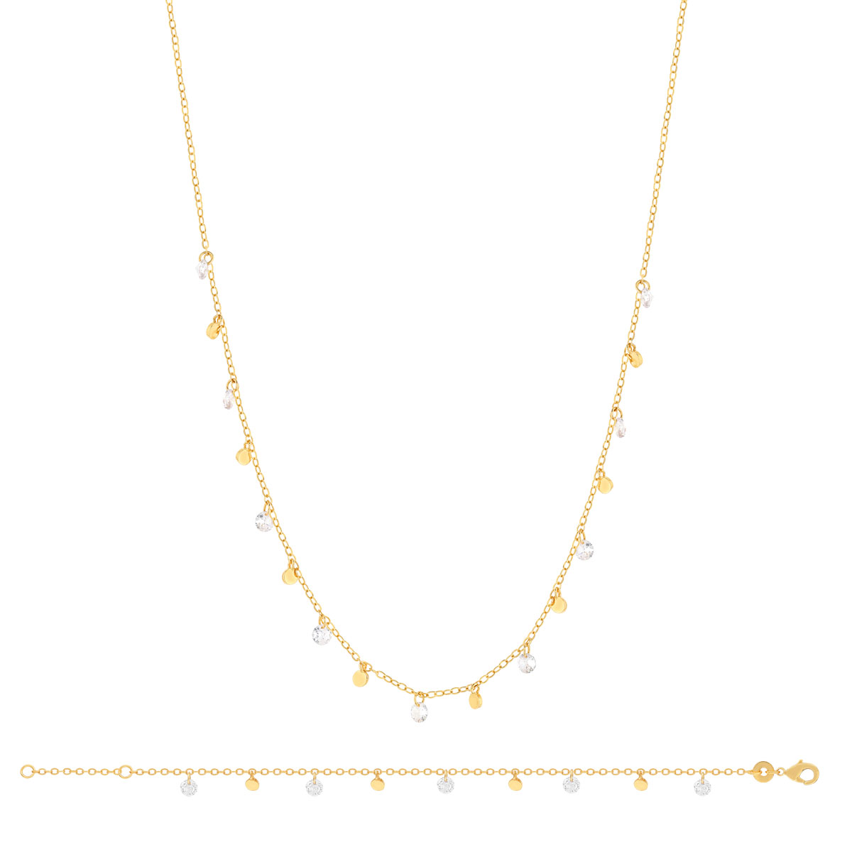 Parure plaqué or collier et bracelet zirconias