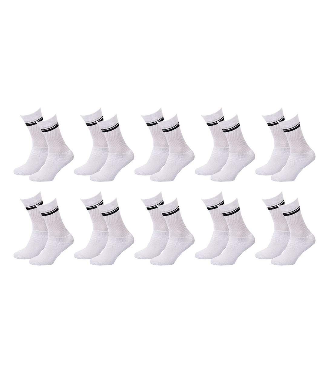 Chaussettes Homme TWINDAY SPORT -Assortiment modèles photos selon arrivages- Pack de 10 Paires CREW Blanches 44056