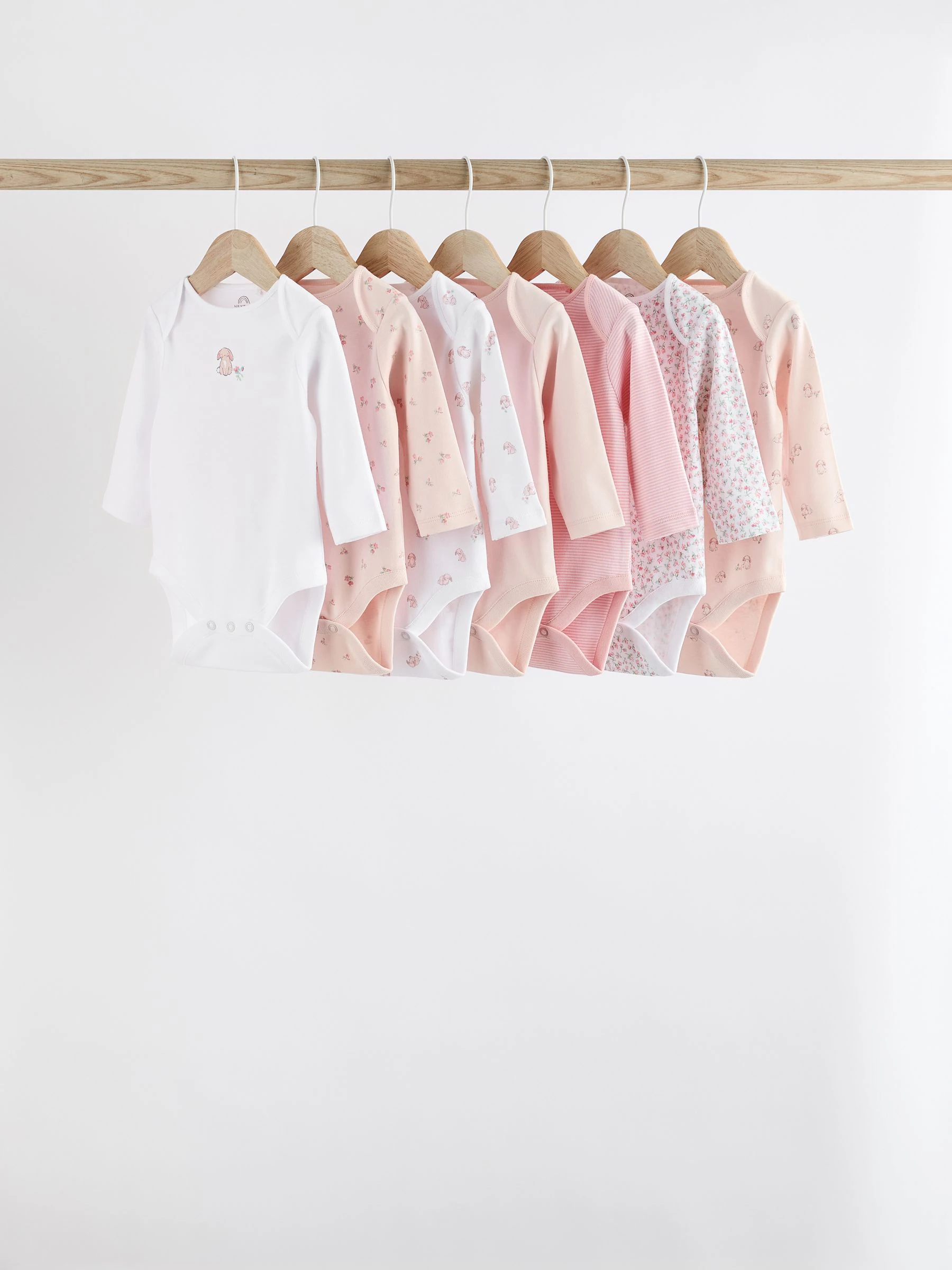 Roze met konijnen - Babyrompertjes met lange mouwen