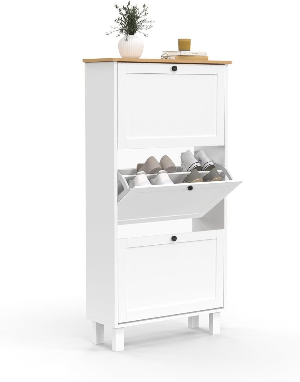 IDMarket - Meuble à Chaussures 18 Paires Achille 3 Portes Blanc et Plateau Bois LK5003926