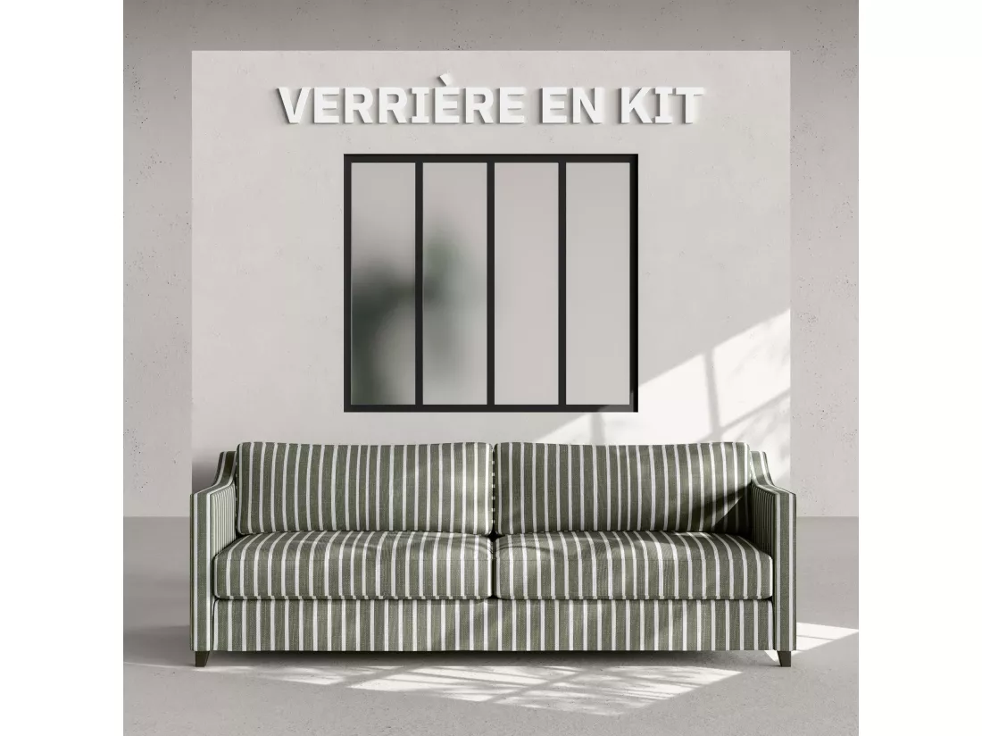 Verrière 4 Carreaux - En Kit - Noir Sablé - Verre Dépoli