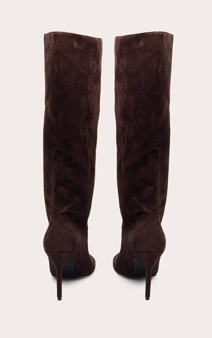 Chocolat Bottes Hautes À Talons En Synthétique À Bout Ouvert
