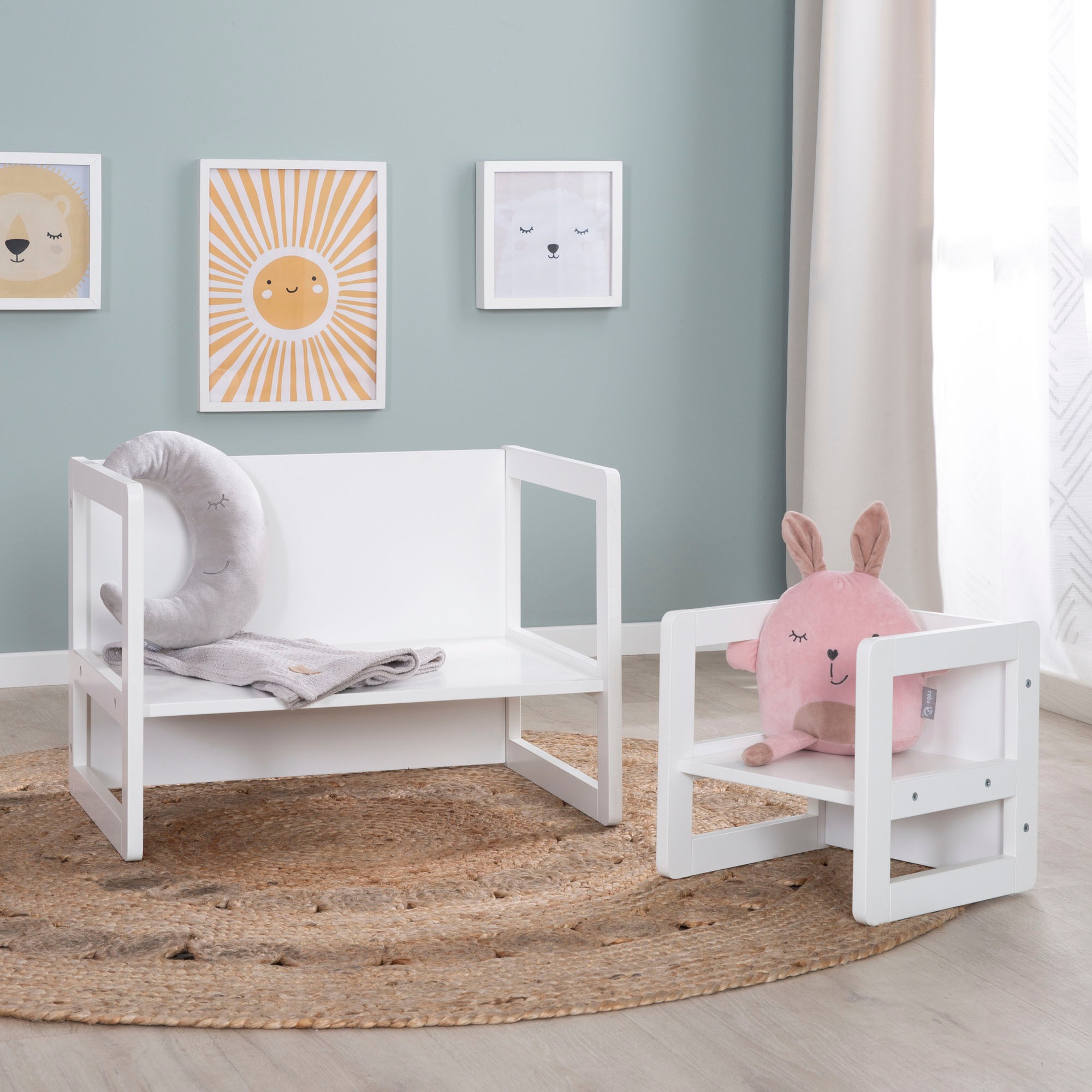 roba® Kindersitzgruppe »3in1, weiss« als Wendehocker mit 3 verschiedenen Höhen verwendbar