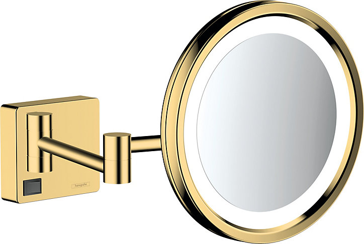 Miroir de salle de bains lumineux LED grossissant, aspect doré poli, Hansgrohe
