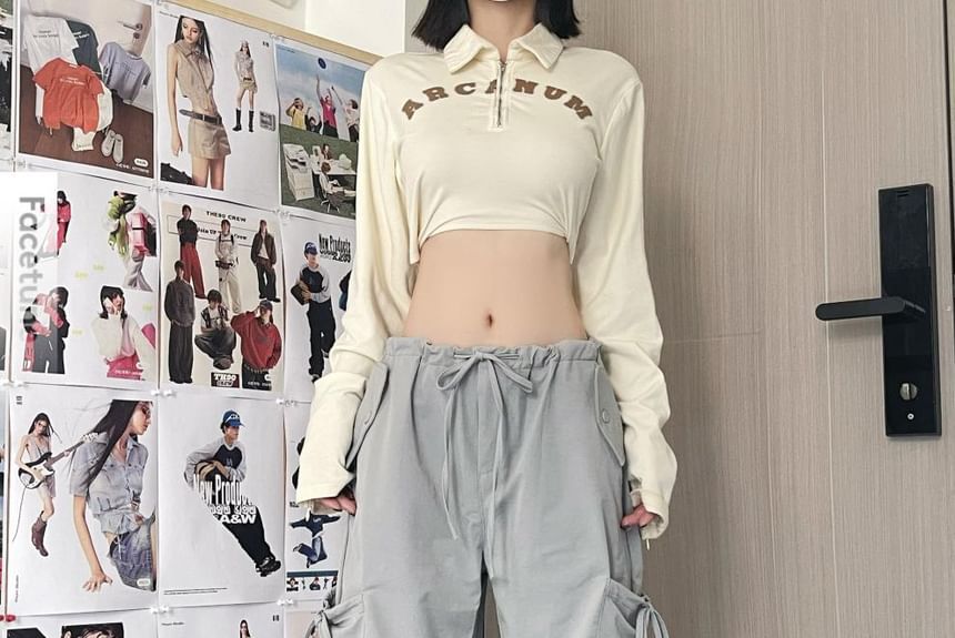 Chisan - Trekkoord Mid Rise Effen Baggy Cargo Broek